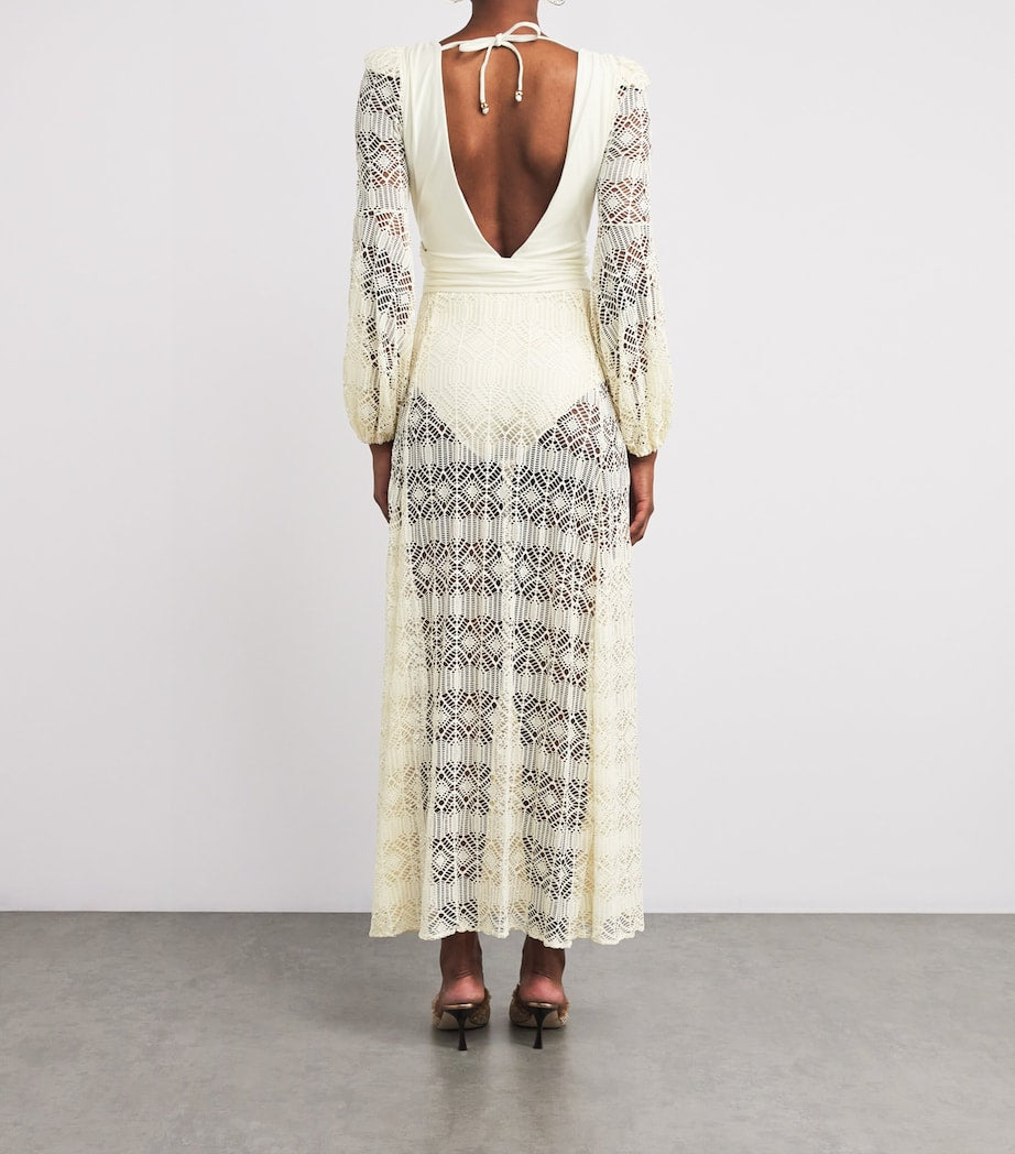 White Crocheted Embellished Maxi Dress