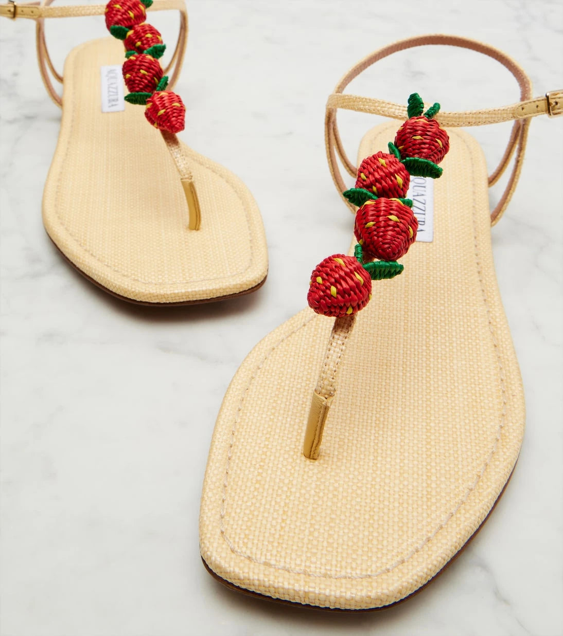 Aquazzura - Fragolina raffia-effect thong sandals