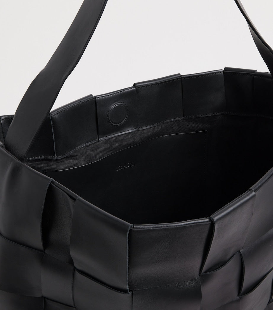 St. Agni Black Large Leather Woven Tote Bag