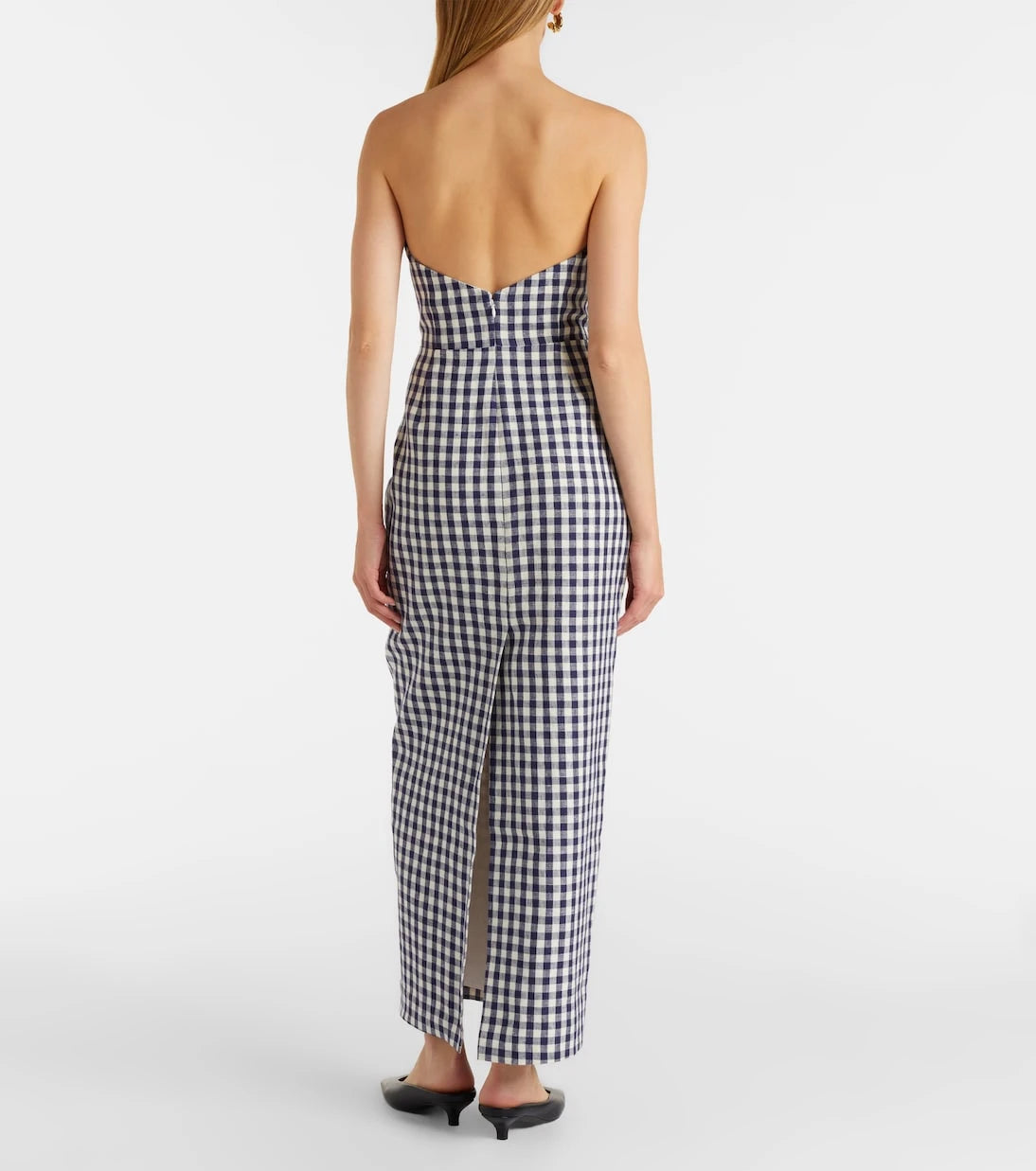 Posse - Romeo gingham strapless linen maxi dress