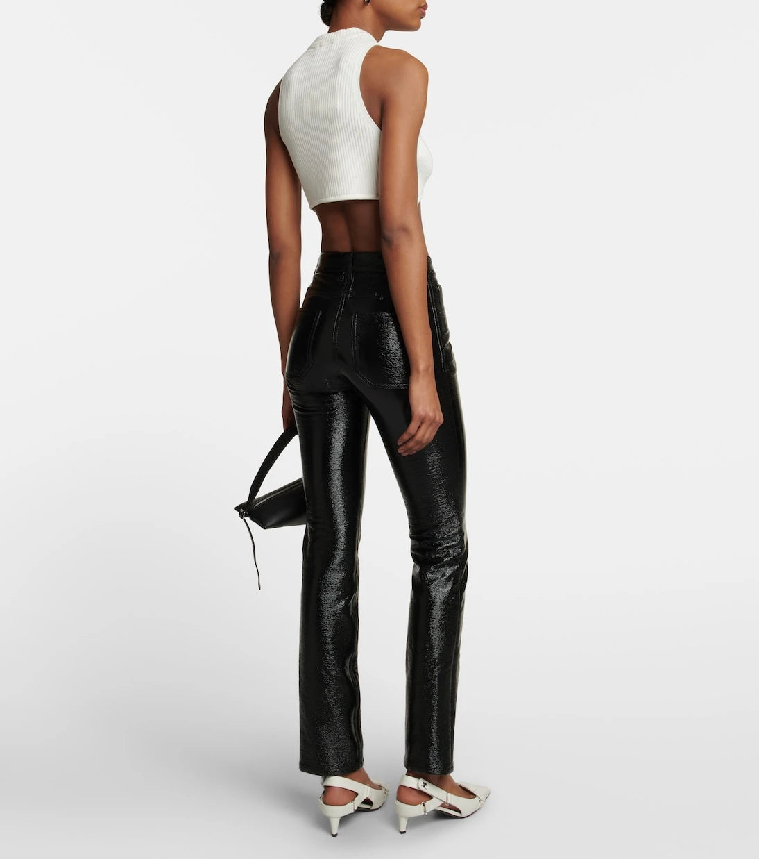 Courrèges - Ribbed-knit cropped top with suspenders