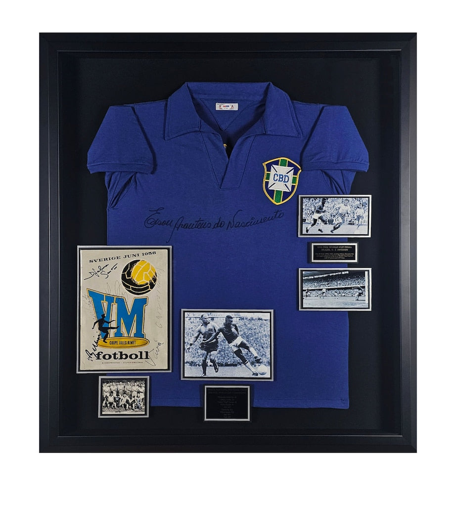 Brazil 1958 World Cup Pelé and Squad Signed Jersey Framed Display