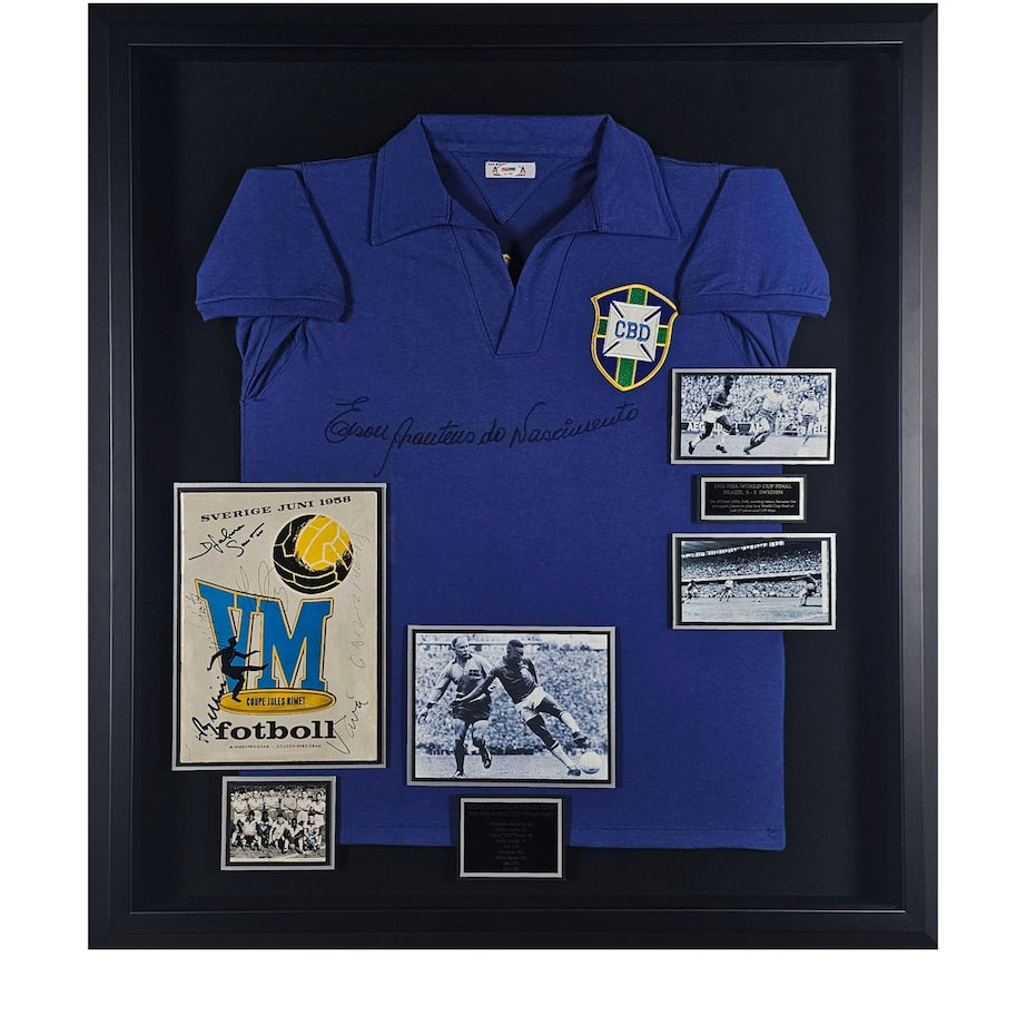 Brazil 1958 World Cup Pelé and Squad Signed Jersey Framed Display
