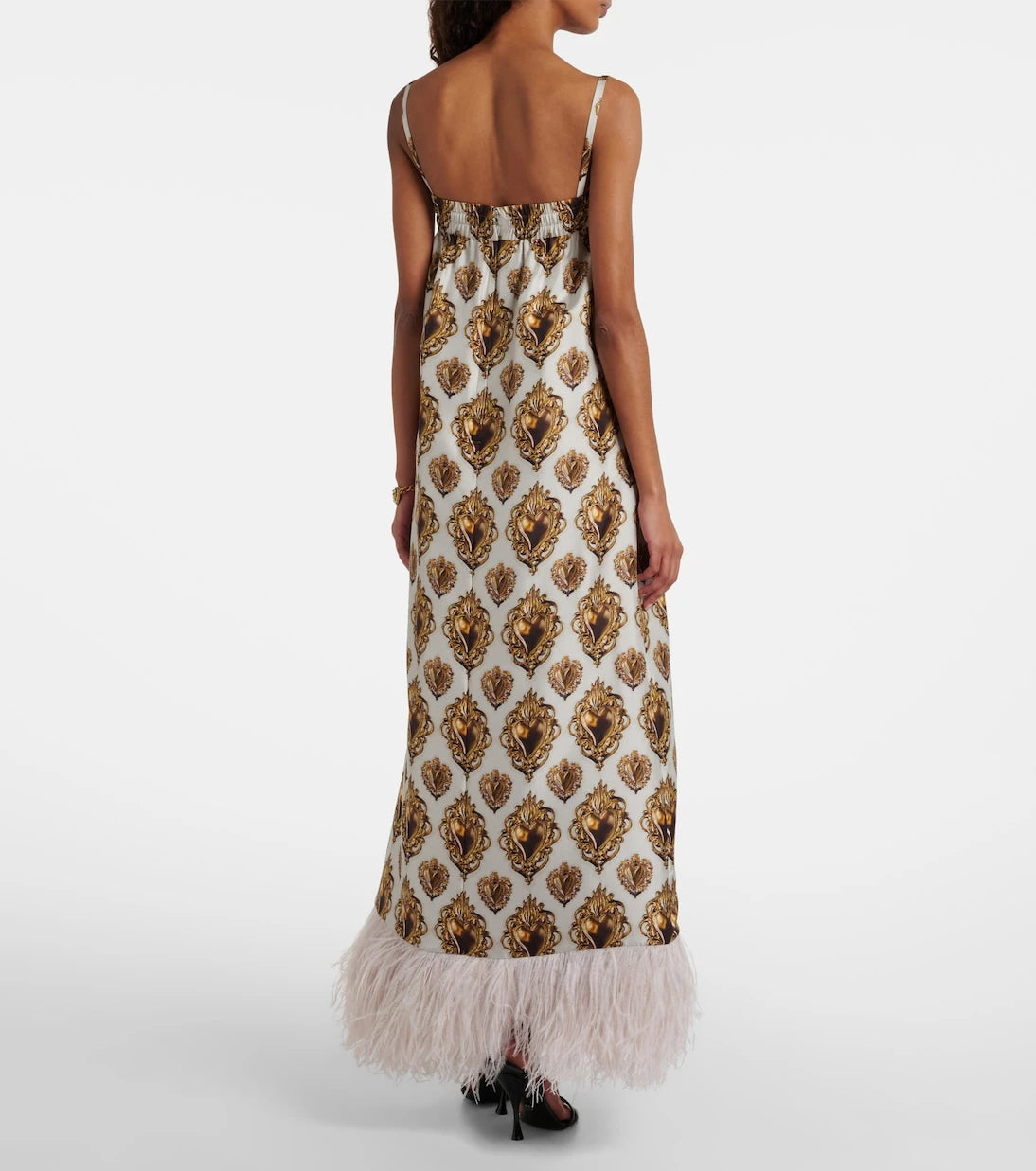 Dolce&Gabbana - Feather-trimmed printed silk maxi dress