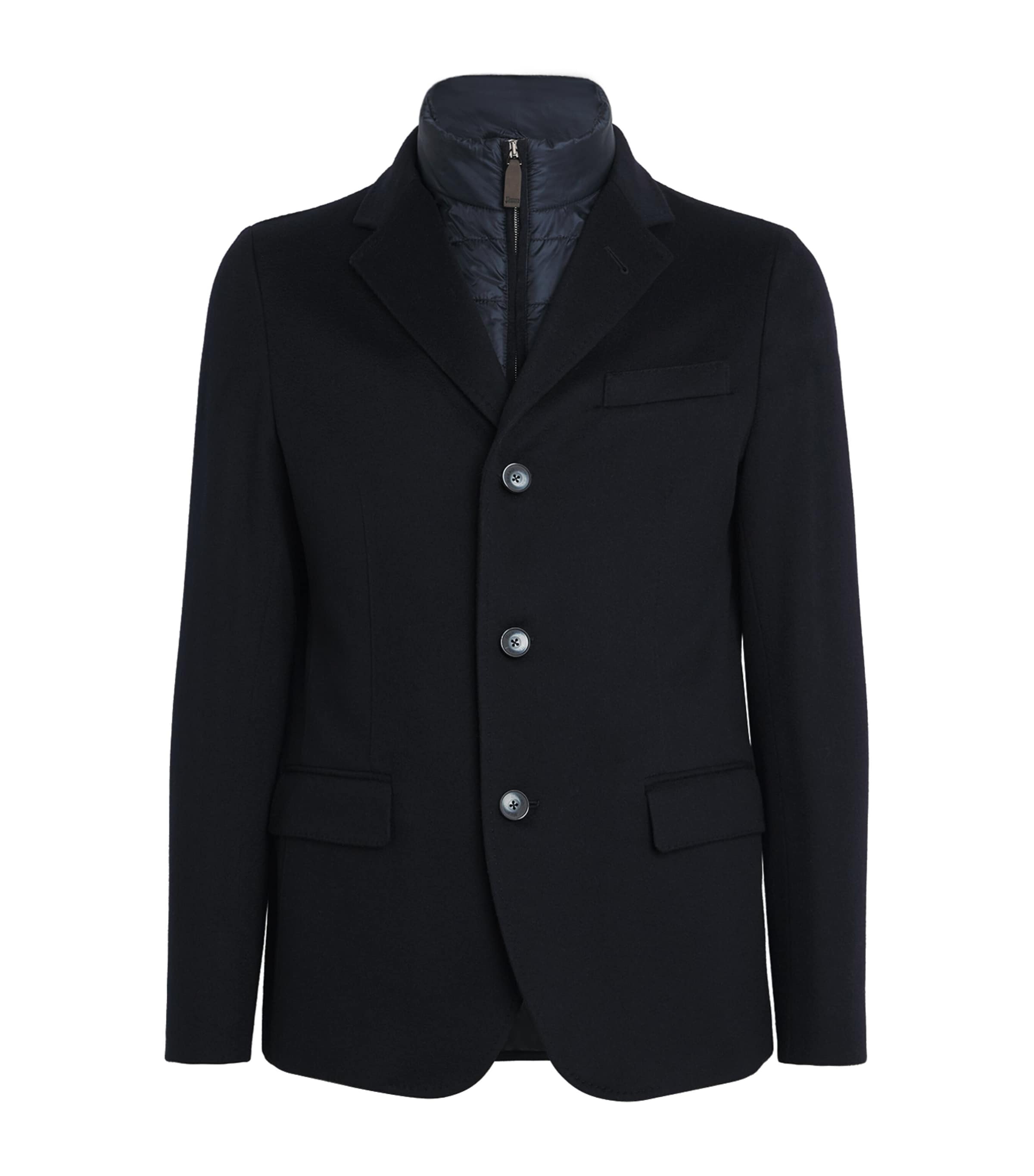 Navy Cashmere Insert-Detail Blazer