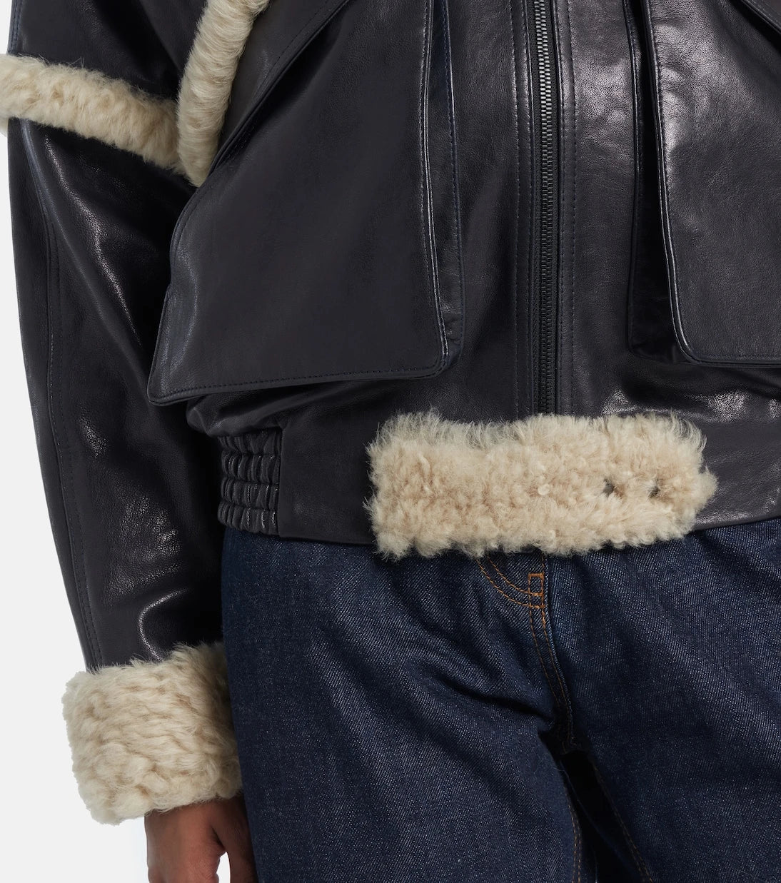 Magda Butrym - Shearling-trimmed leather bomber jacket