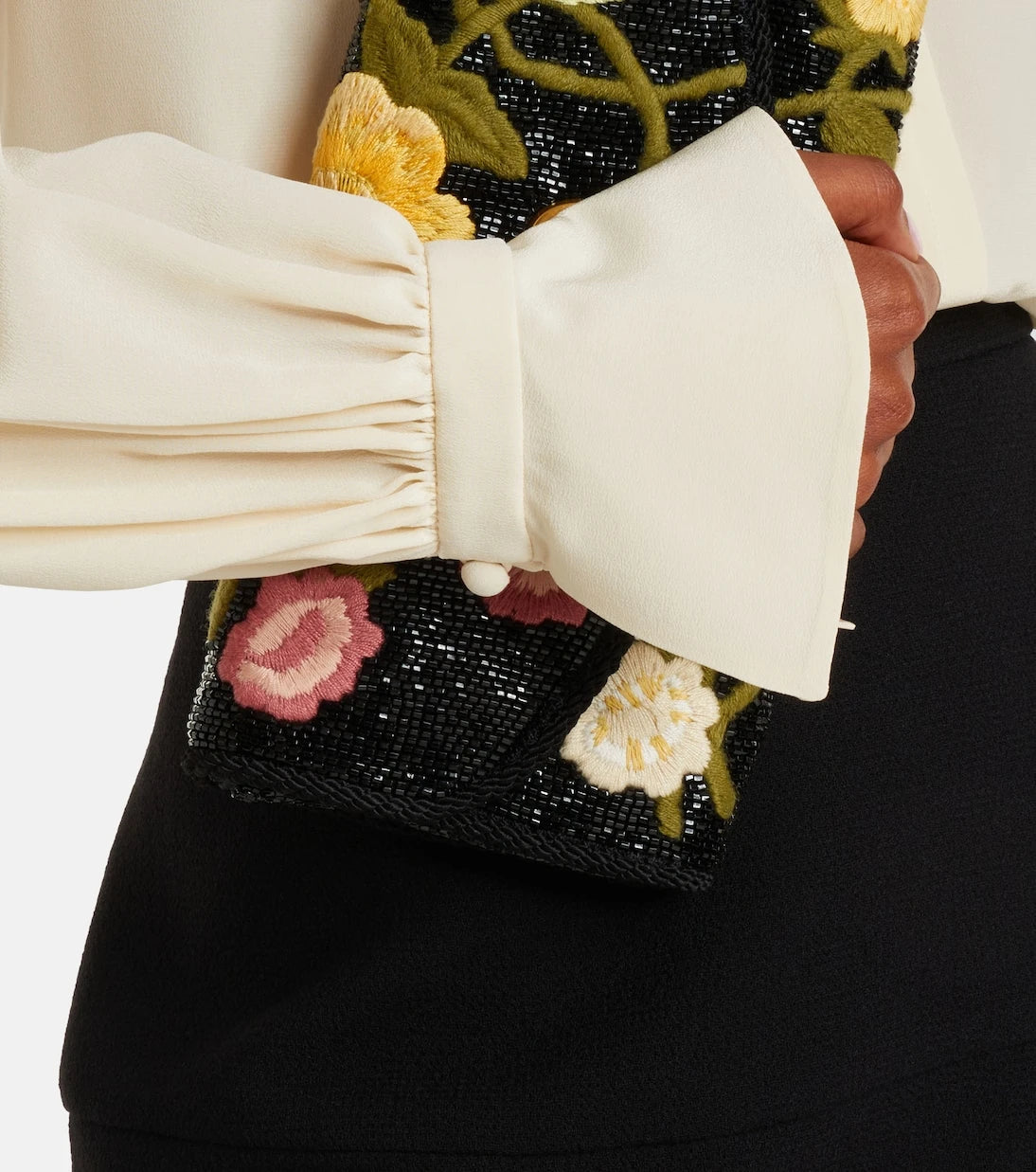 Valentino - Floral-appliqué silk crêpe de chine blouse