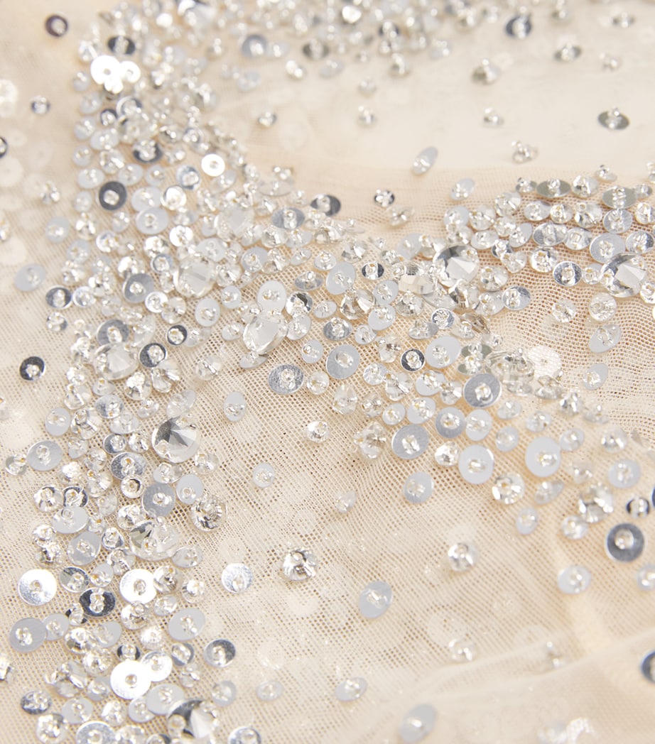 LAPOINTE Beige Rhinestone Swirl Bodysuit