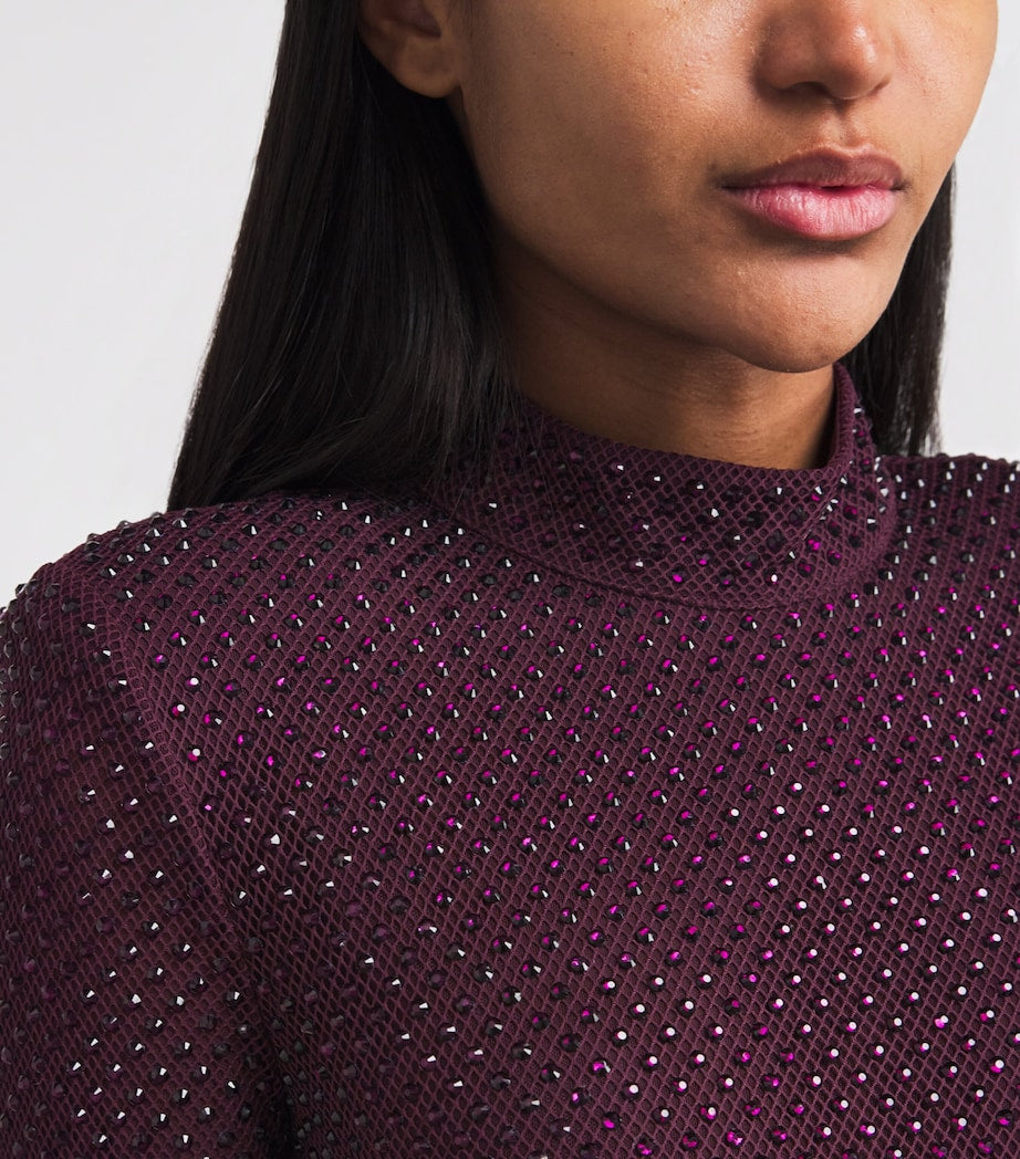 Self-Portrait Burgundy Rhinestone-Embellished Maxi Dress