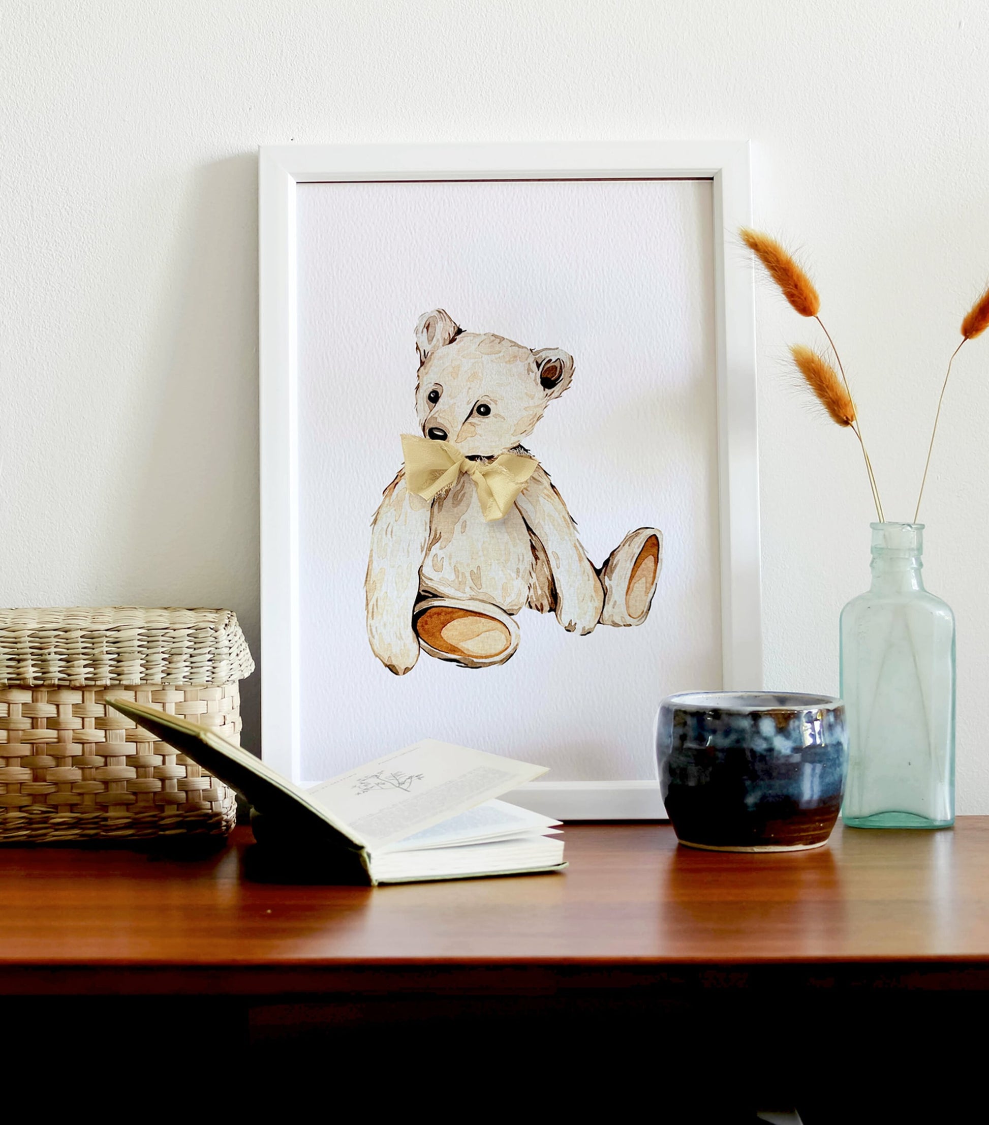 Sophie Brabbins Teddy Bear with Ribbon A4 Print