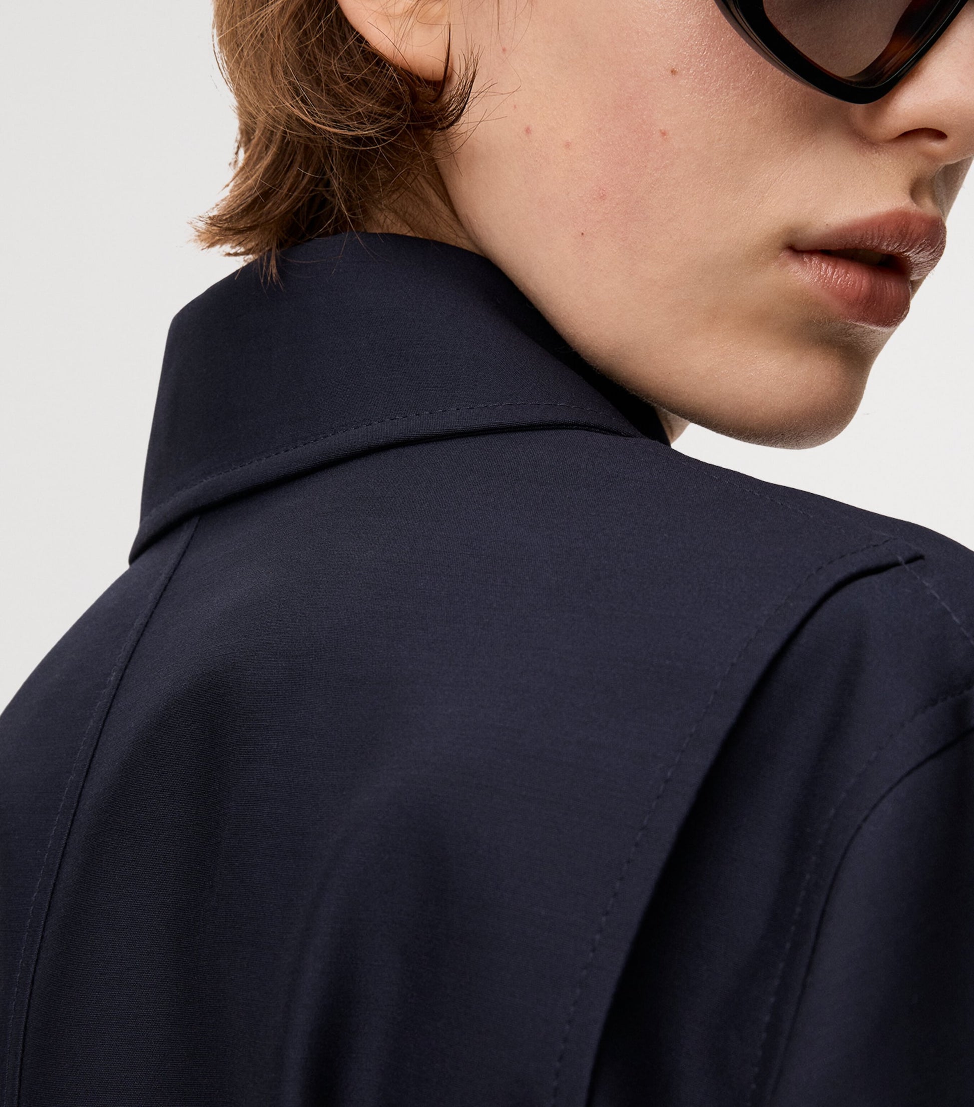 Navy Wool-Silk Buckled Shirt Jacket