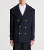 Balmain Merino Wool-Blend Stripe Pea Coat