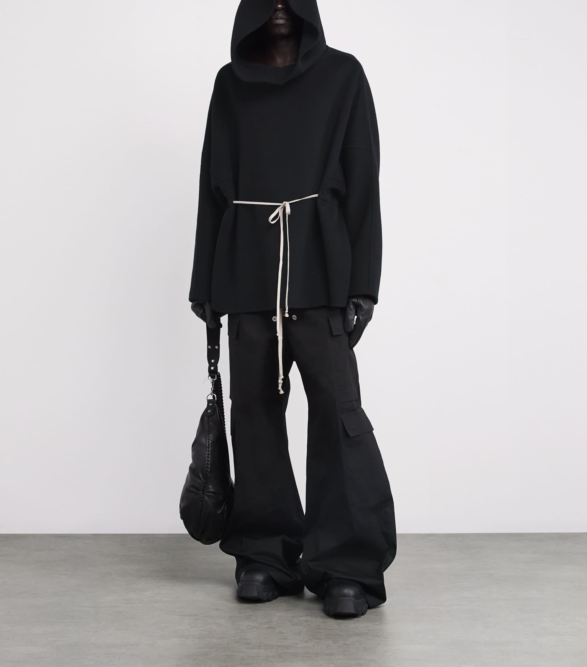 Rick Owens Black Cashmere Double-Faced Tunic Hoodie
