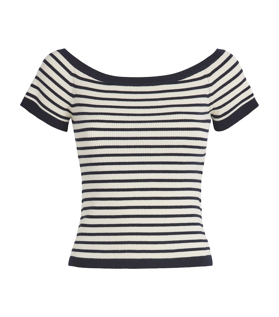 Maje Blue Striped Off-The-Shoulder Top