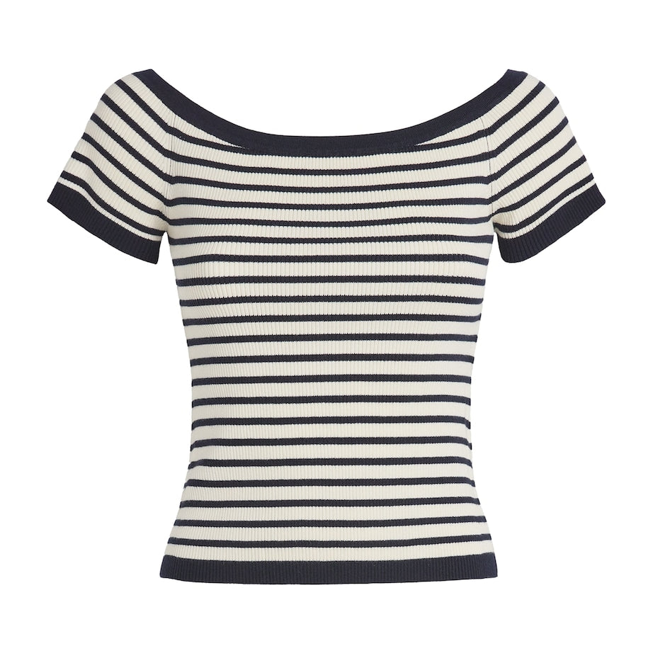Maje Blue Striped Off-The-Shoulder Top