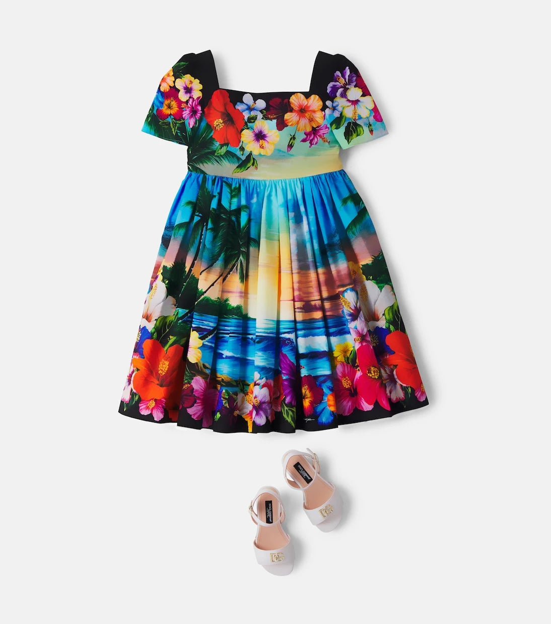 Dolce&Gabbana Kids - فستان قطني مطوي بطبعة