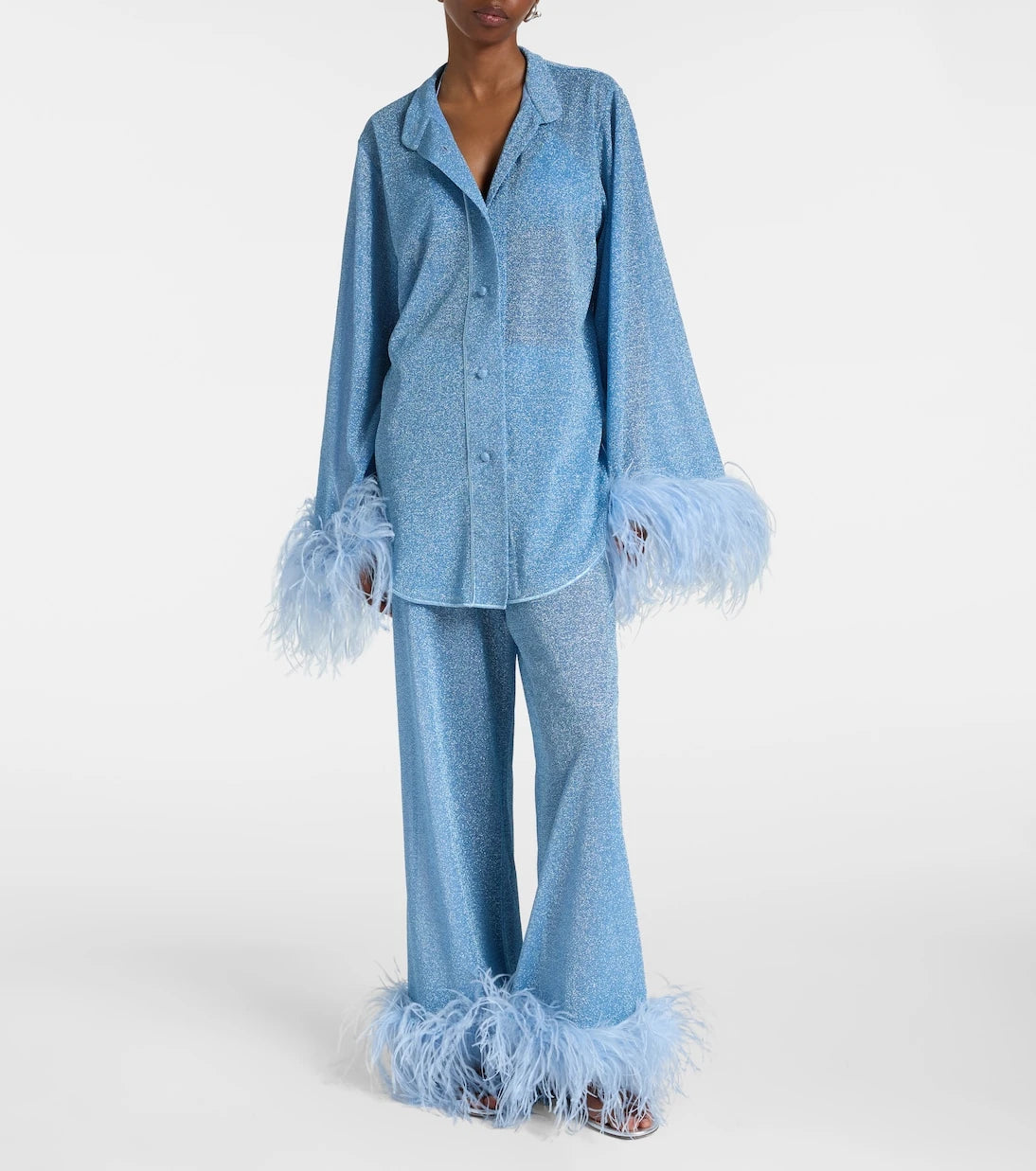 Oséree - Lumière feather-trimmed wide-leg pants