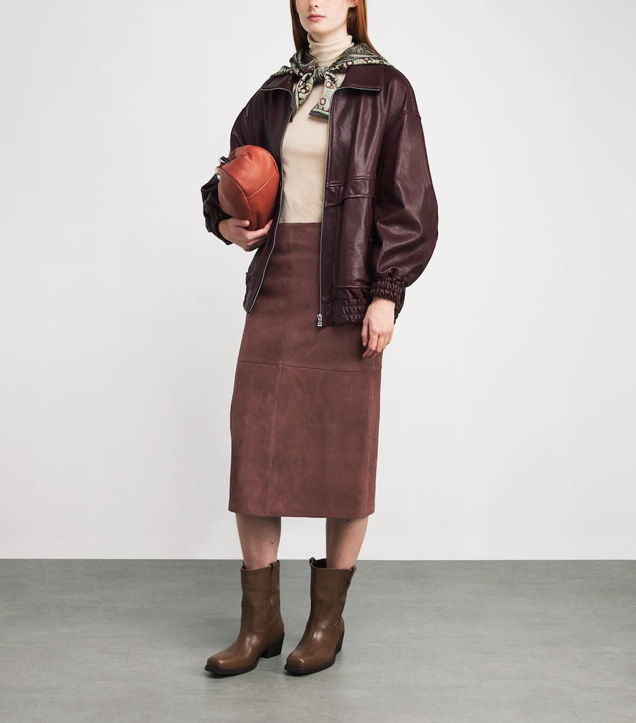 Purple Faux Suede Midi Skirt