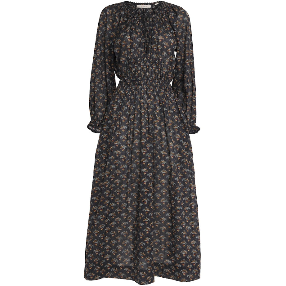 Organic Cotton Voile Delfina Midi Dress DELPHINIUM FLORAL