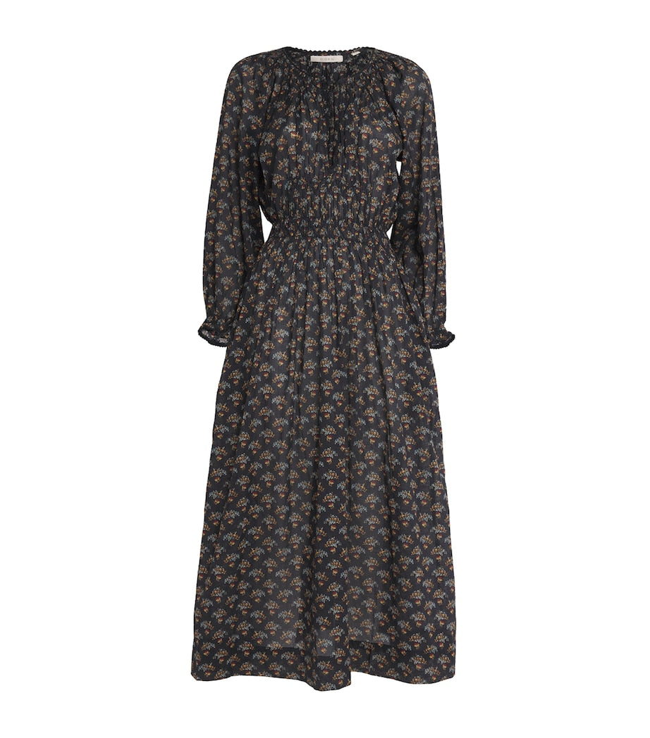 Organic Cotton Voile Delfina Midi Dress DELPHINIUM FLORAL