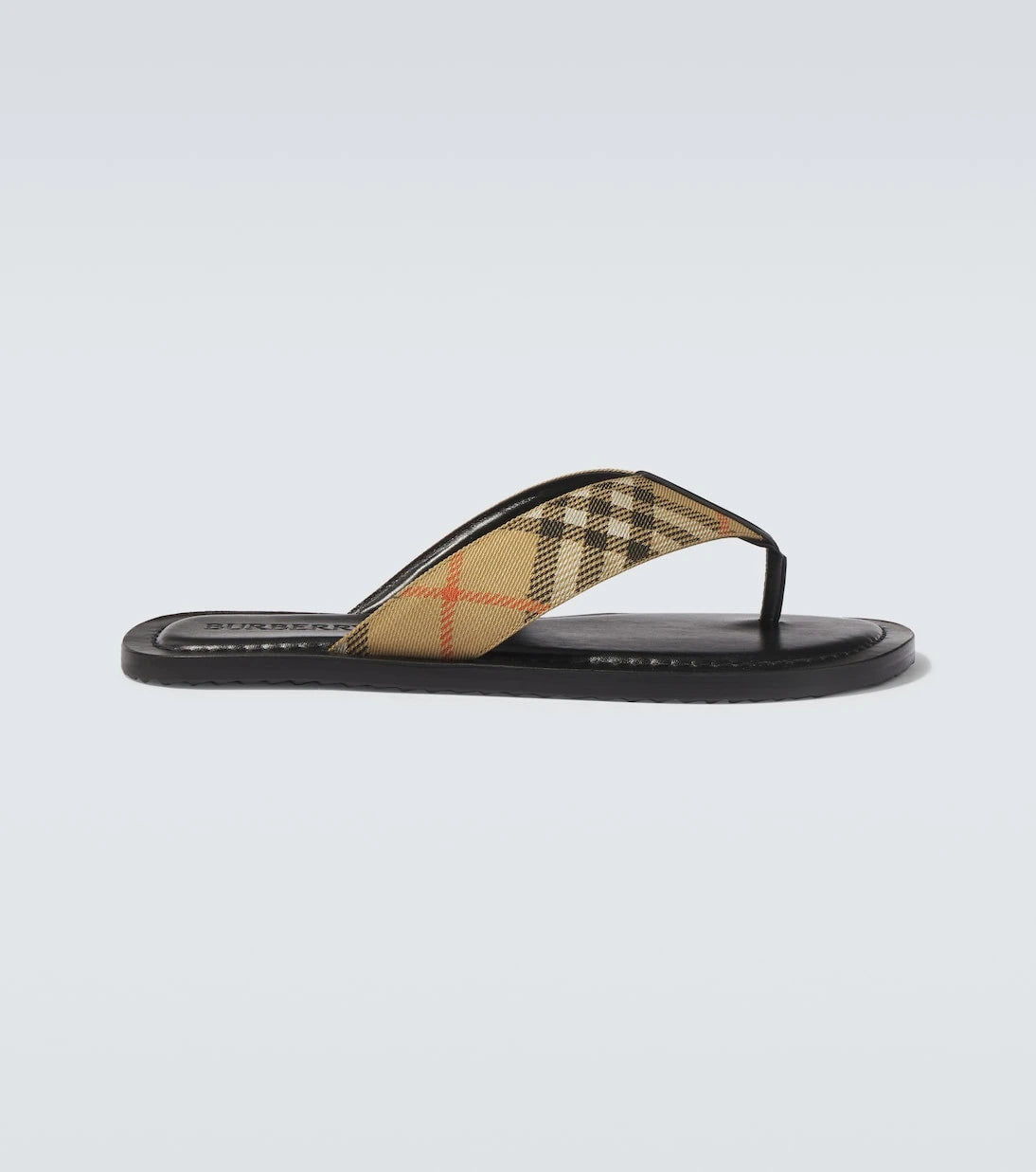 Burberry - Burberry Check leather-trimmed thong sandals