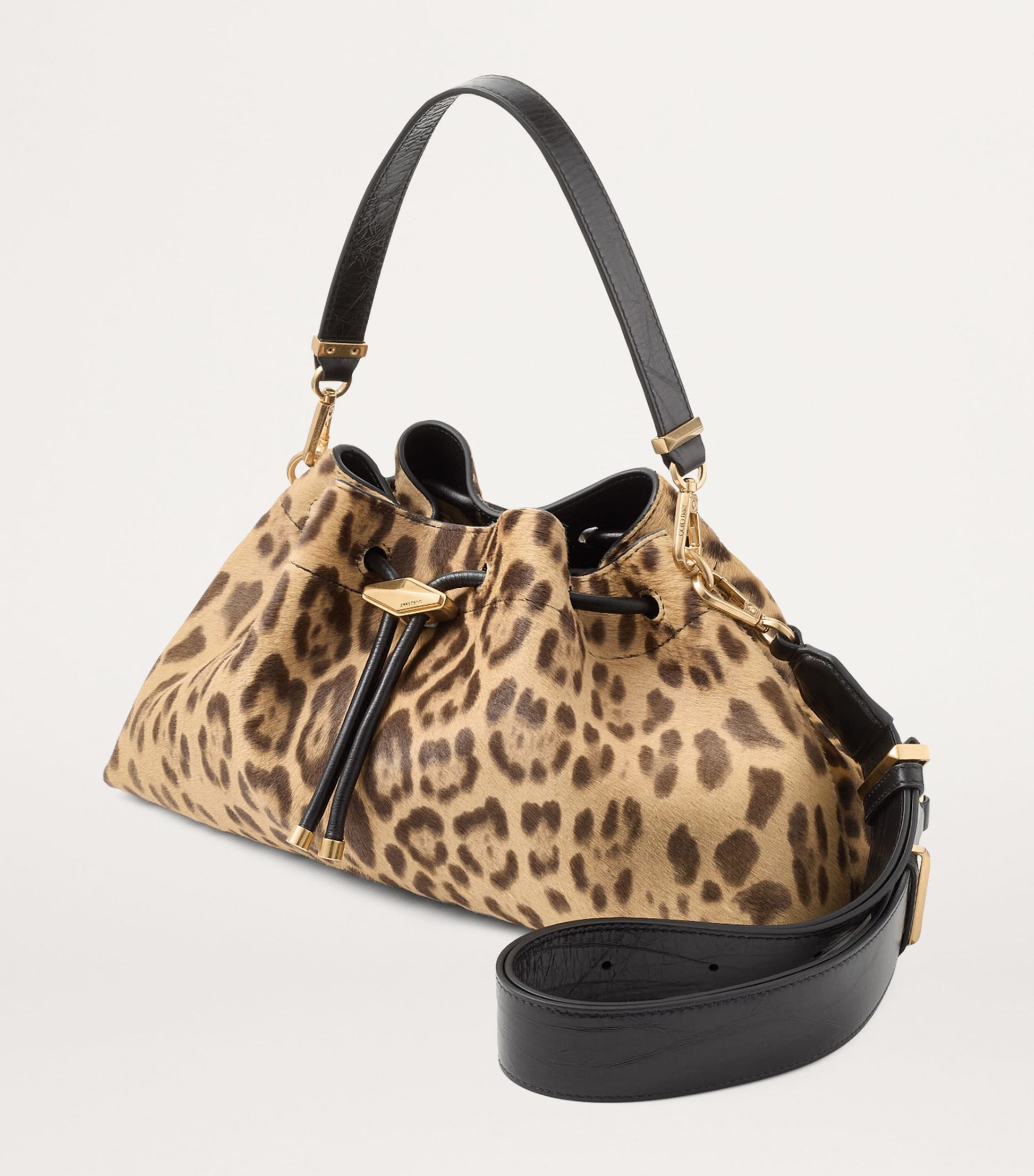 Gold Medium Cinch Leopard Print Bucket Bag