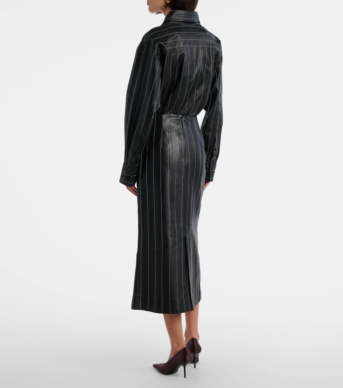 Victoria Beckham - Embroidered leather midi skirt