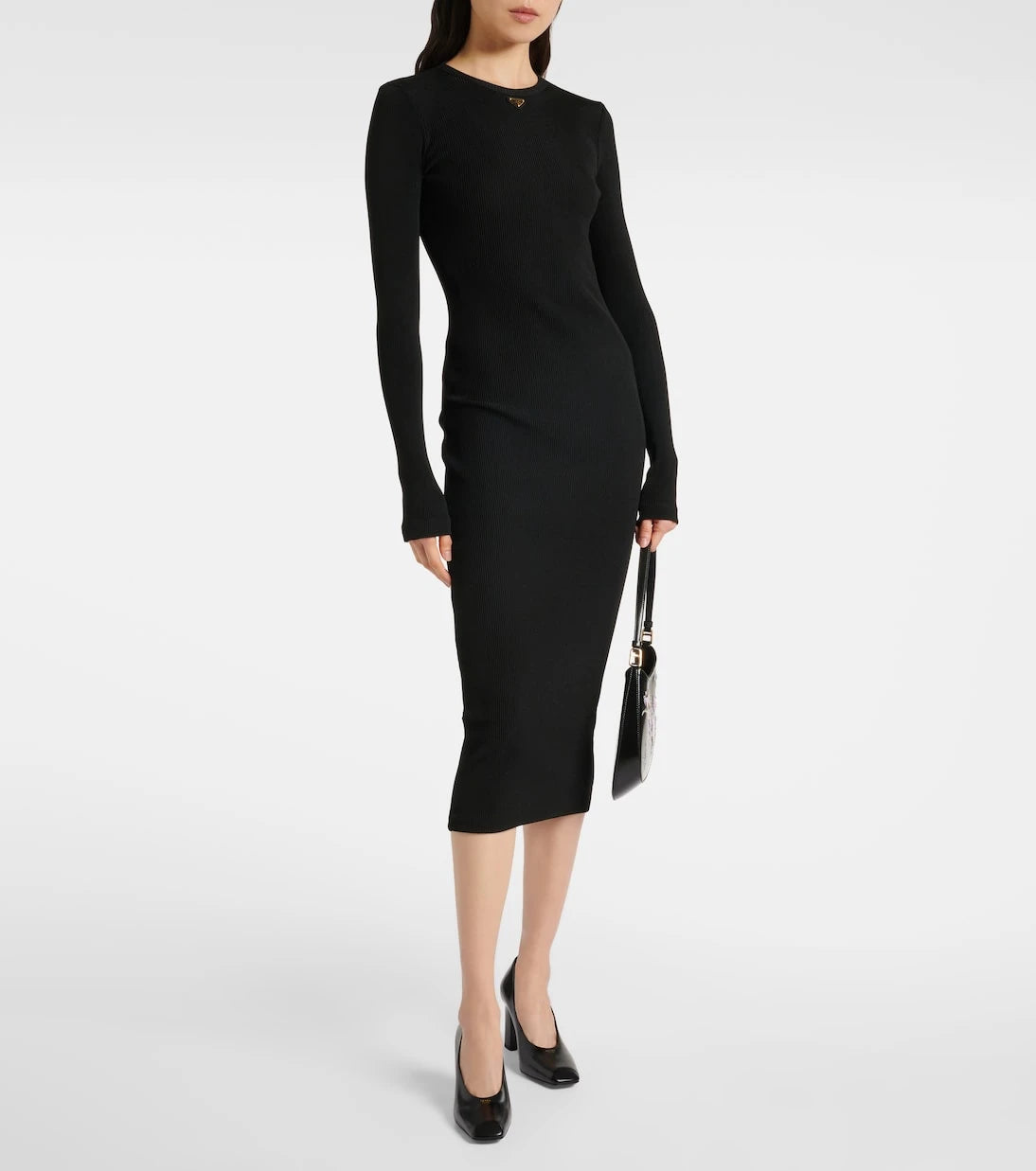 Prada - Logo ribbed-knit midi dress