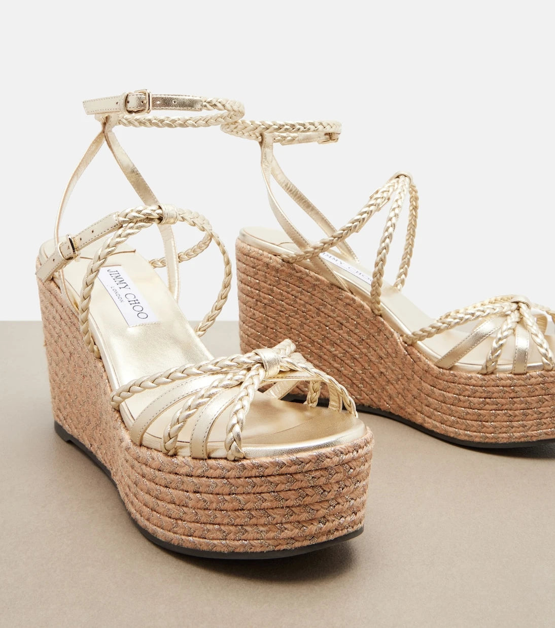 Jimmy Choo - Nyra braided leather espadrille wedges