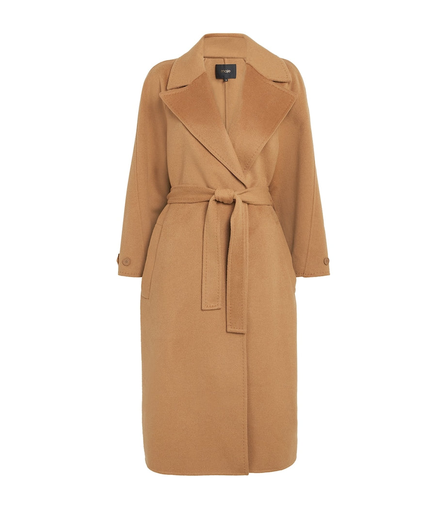 Maje Brown Wool-Blend Double-Faced Coat