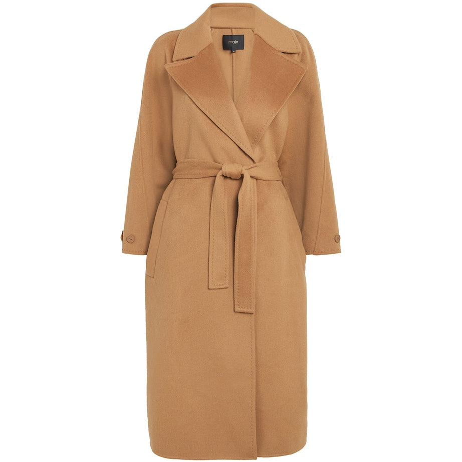 Maje Brown Wool-Blend Double-Faced Coat