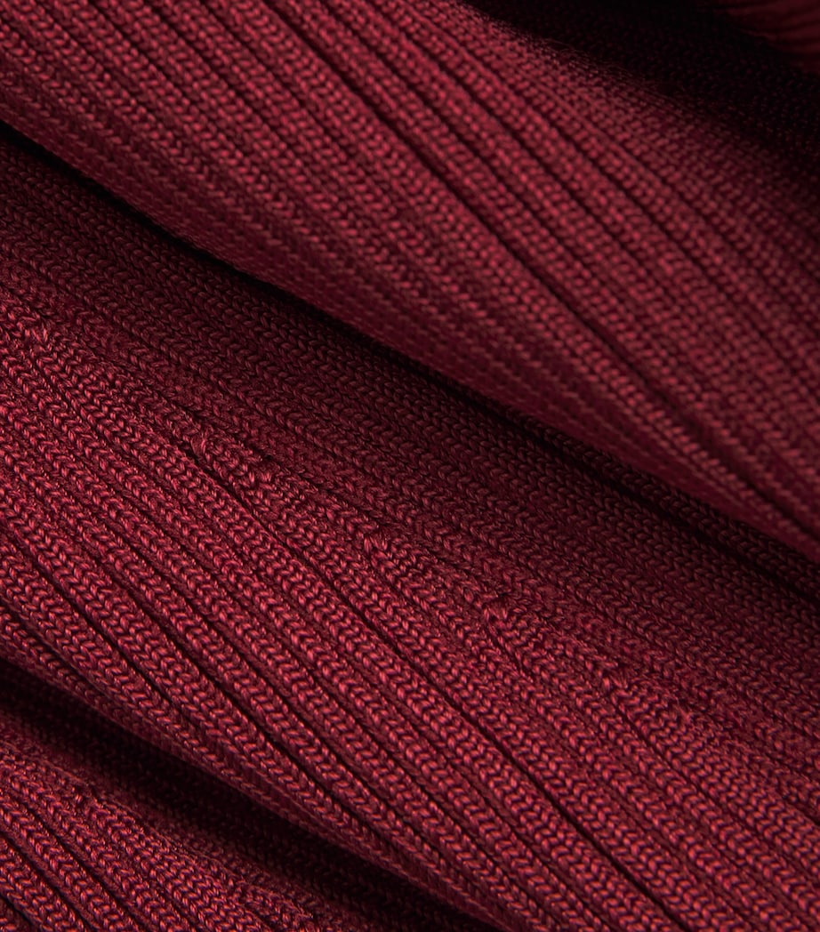 Self-Portrait Burgundy Rib-Knit Midi Dress