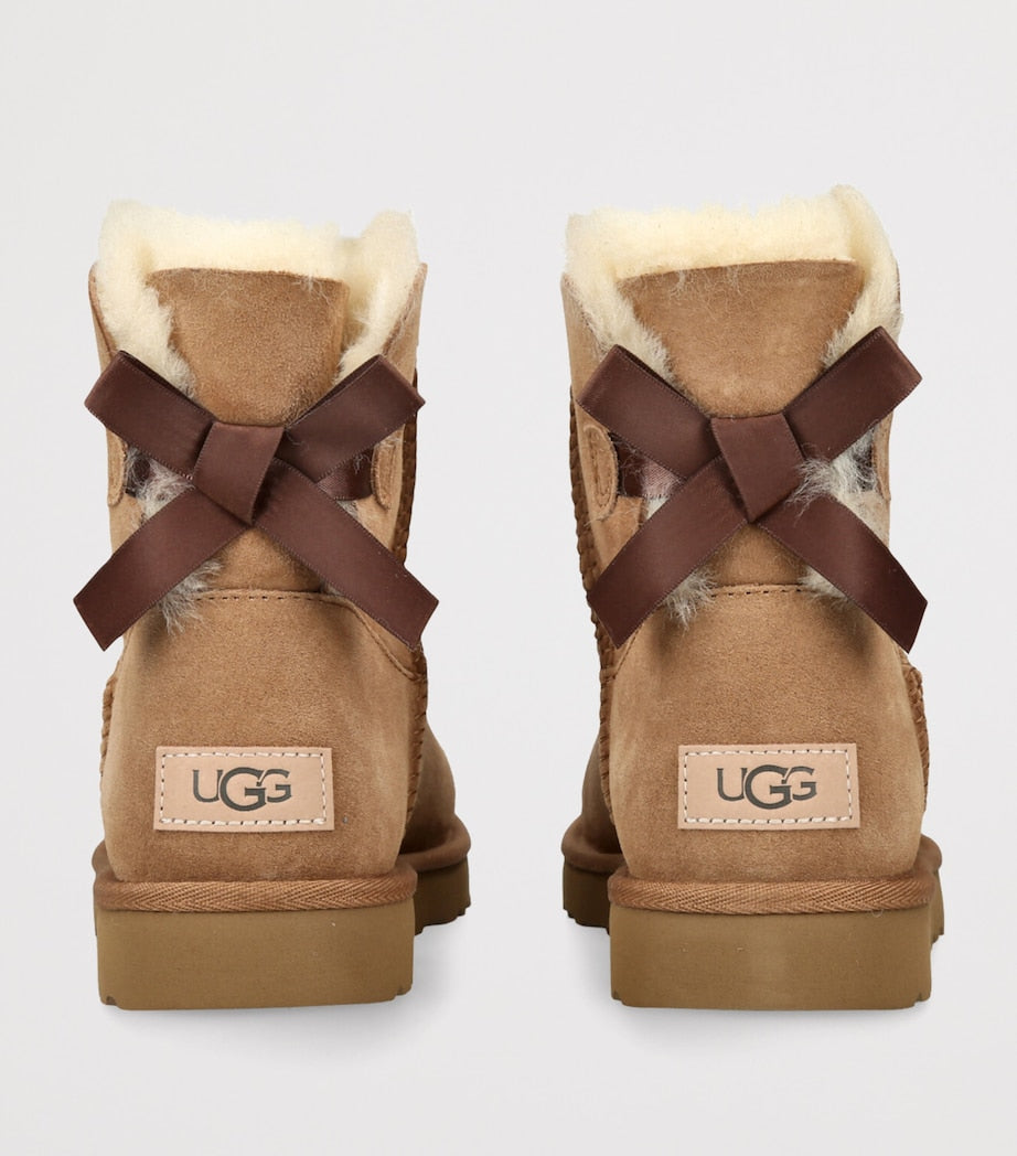UGG Beige Suede Mini Bailey Bow II Ankle Boots