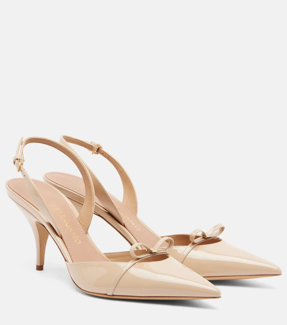 Ferragamo - Bow-detail patent leather slingback pumps