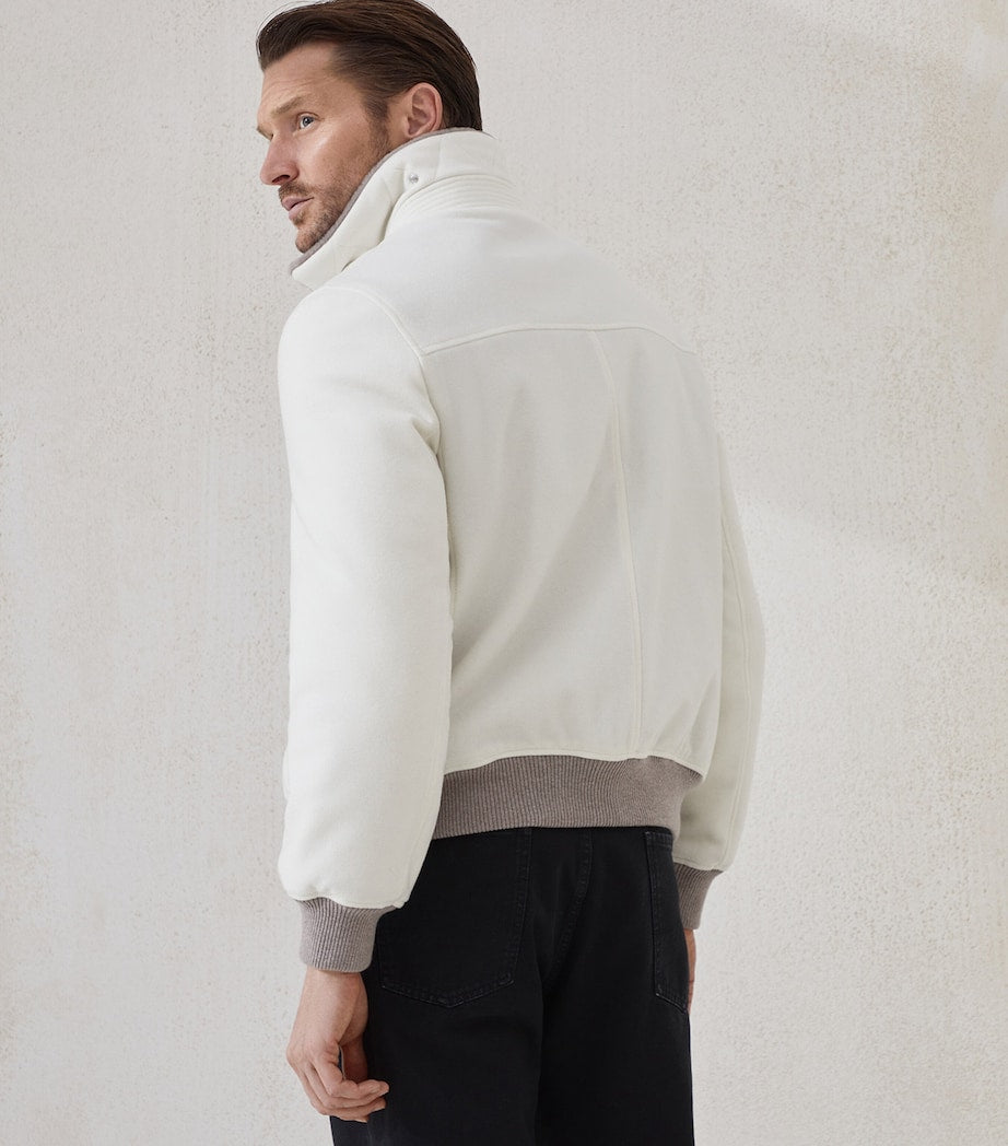 Brunello Cucinelli White Cashmere Aviator Jacket