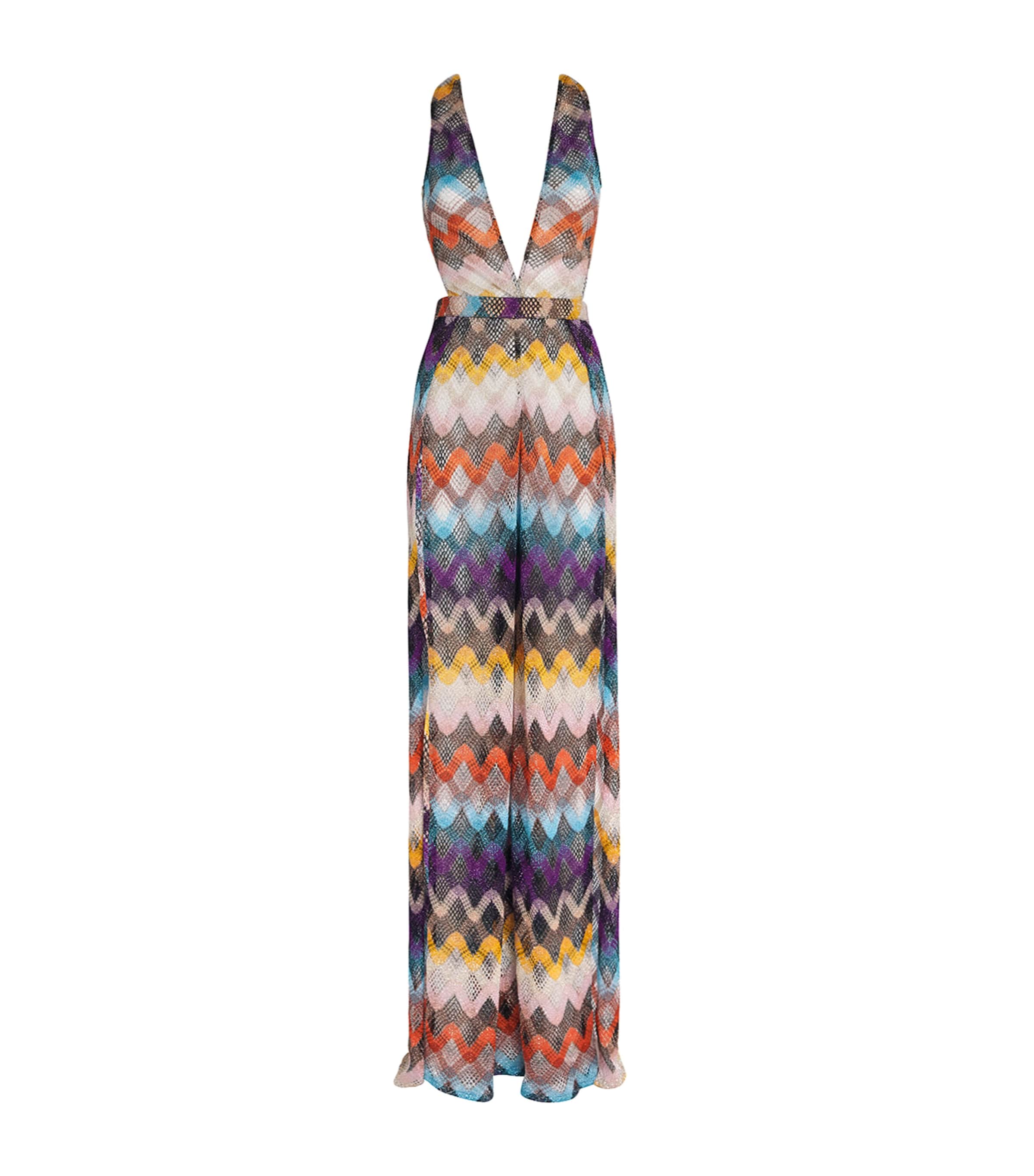 Multi Zigzag Plunge-Neck Jumpsuit