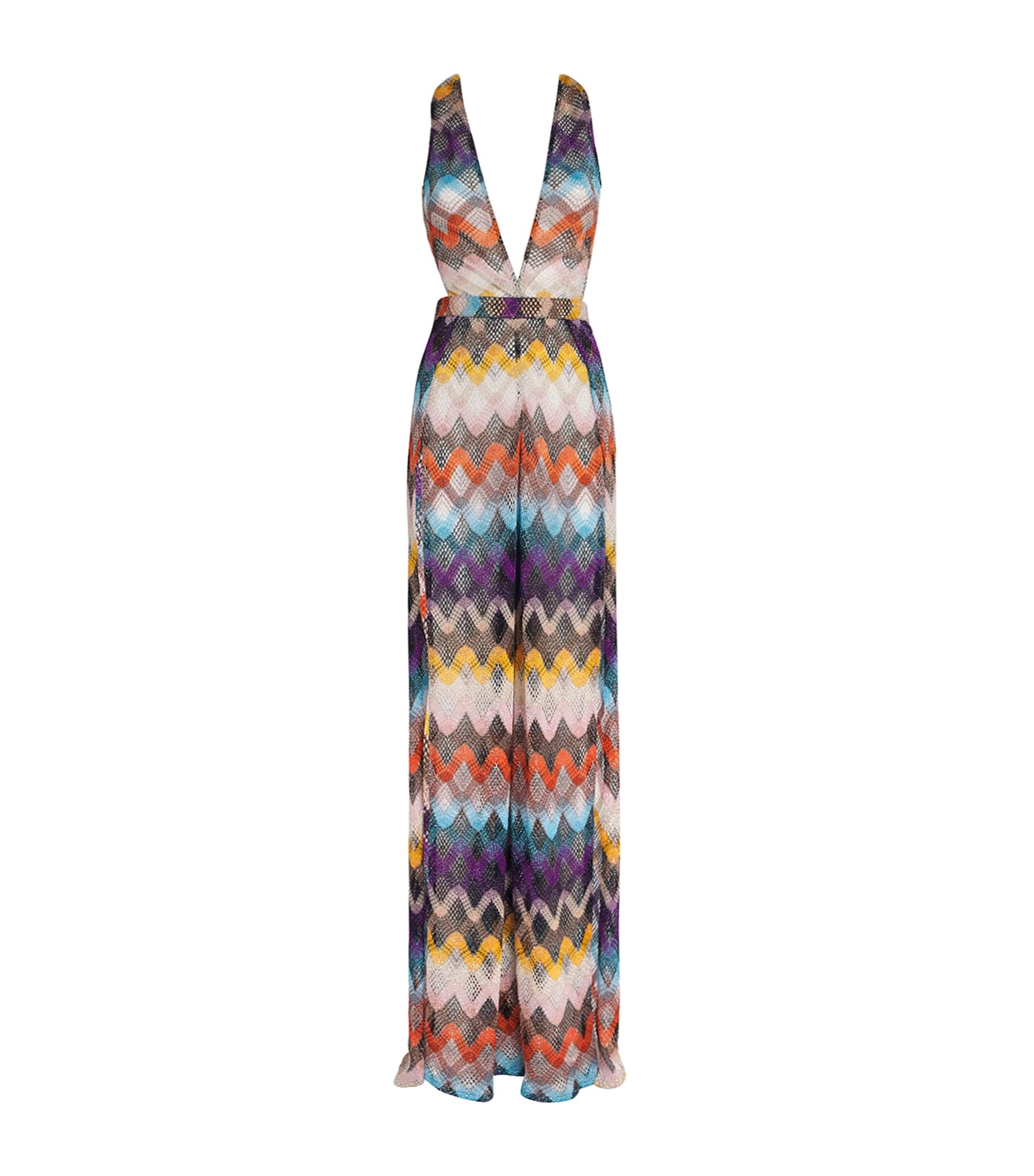 Multi Zigzag Plunge-Neck Jumpsuit