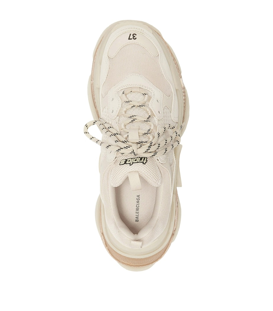 Balenciaga Beige Triple S Clear Sole Sneakers