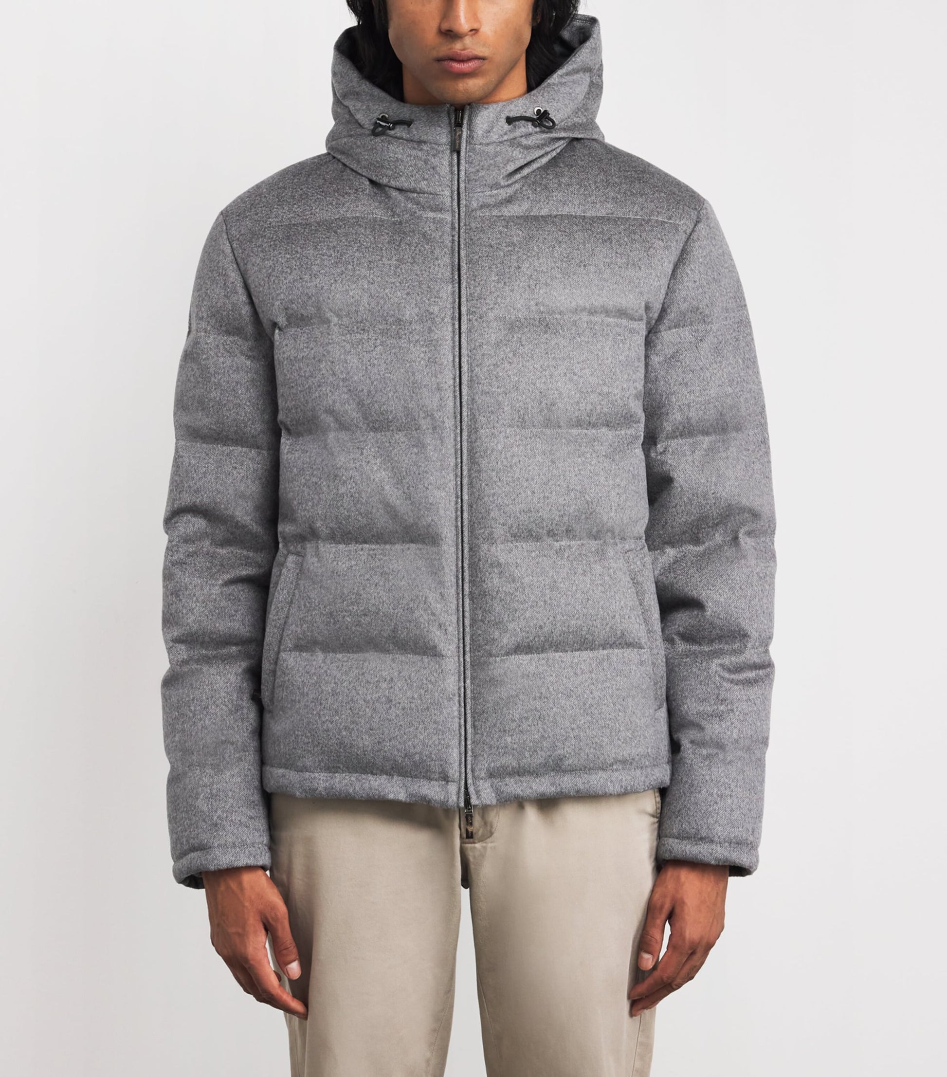 Grey Cashmere-Blend Down Jacket