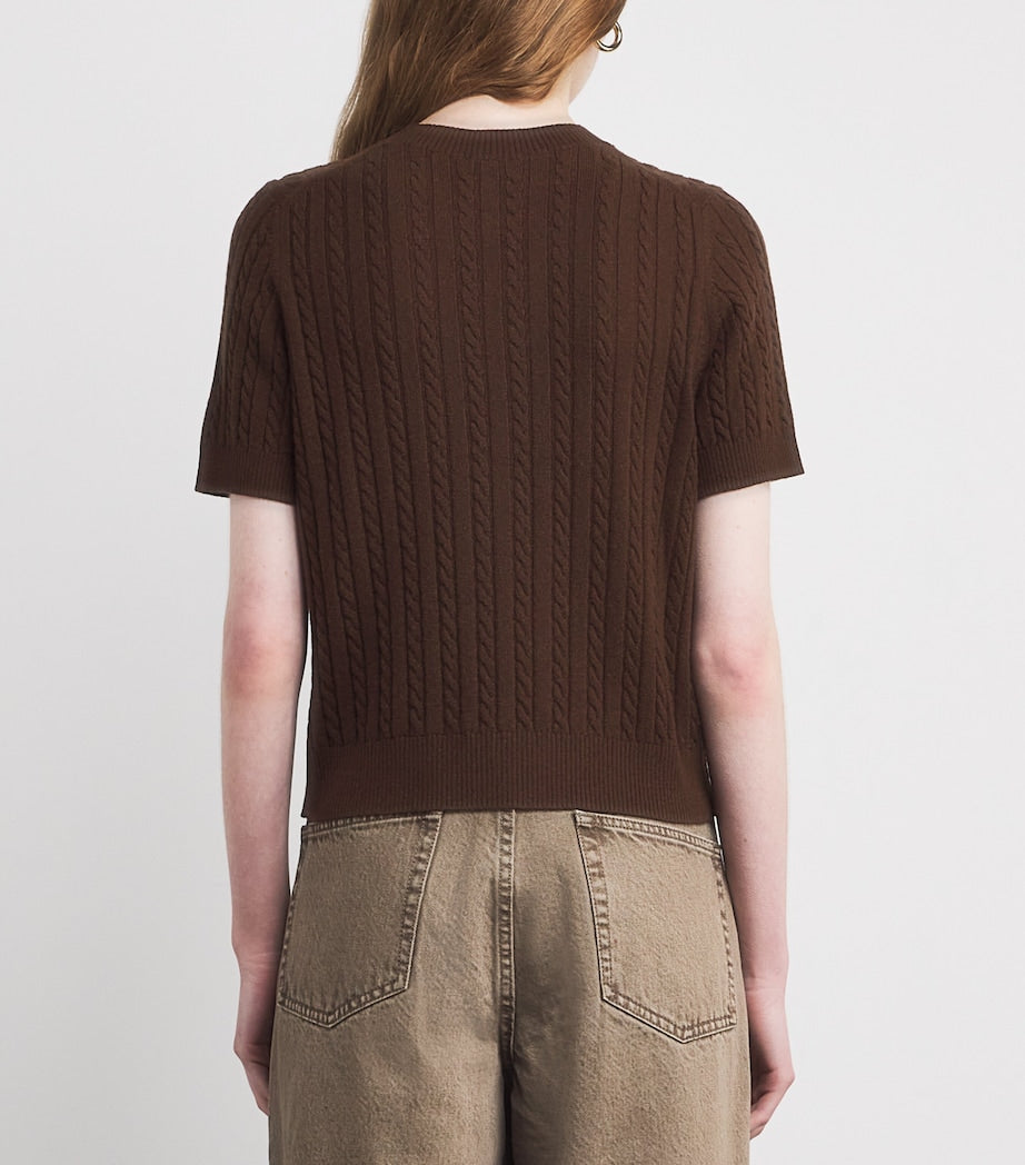 ME+EM Brown Merino Wool-Cashmere Cable-Knit T-Shirt