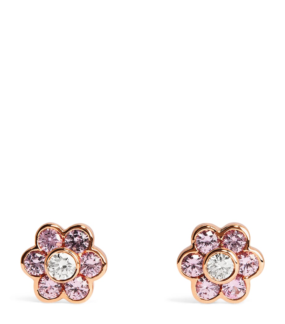 Small Rose Gold, Diamond and Sapphire Flora Stud Earrings