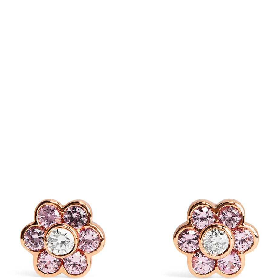 Small Rose Gold, Diamond and Sapphire Flora Stud Earrings