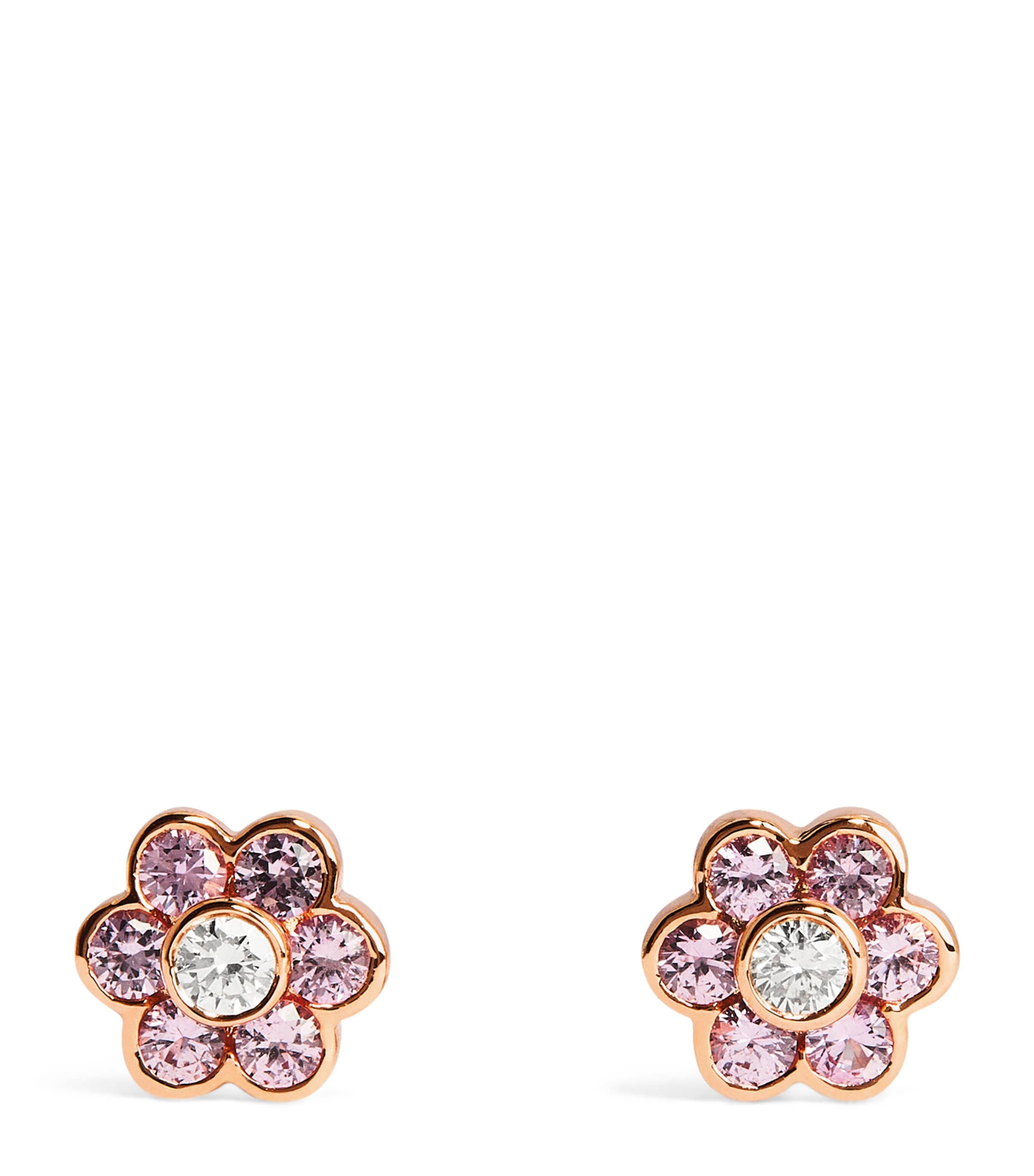 Small Rose Gold, Diamond and Sapphire Flora Stud Earrings