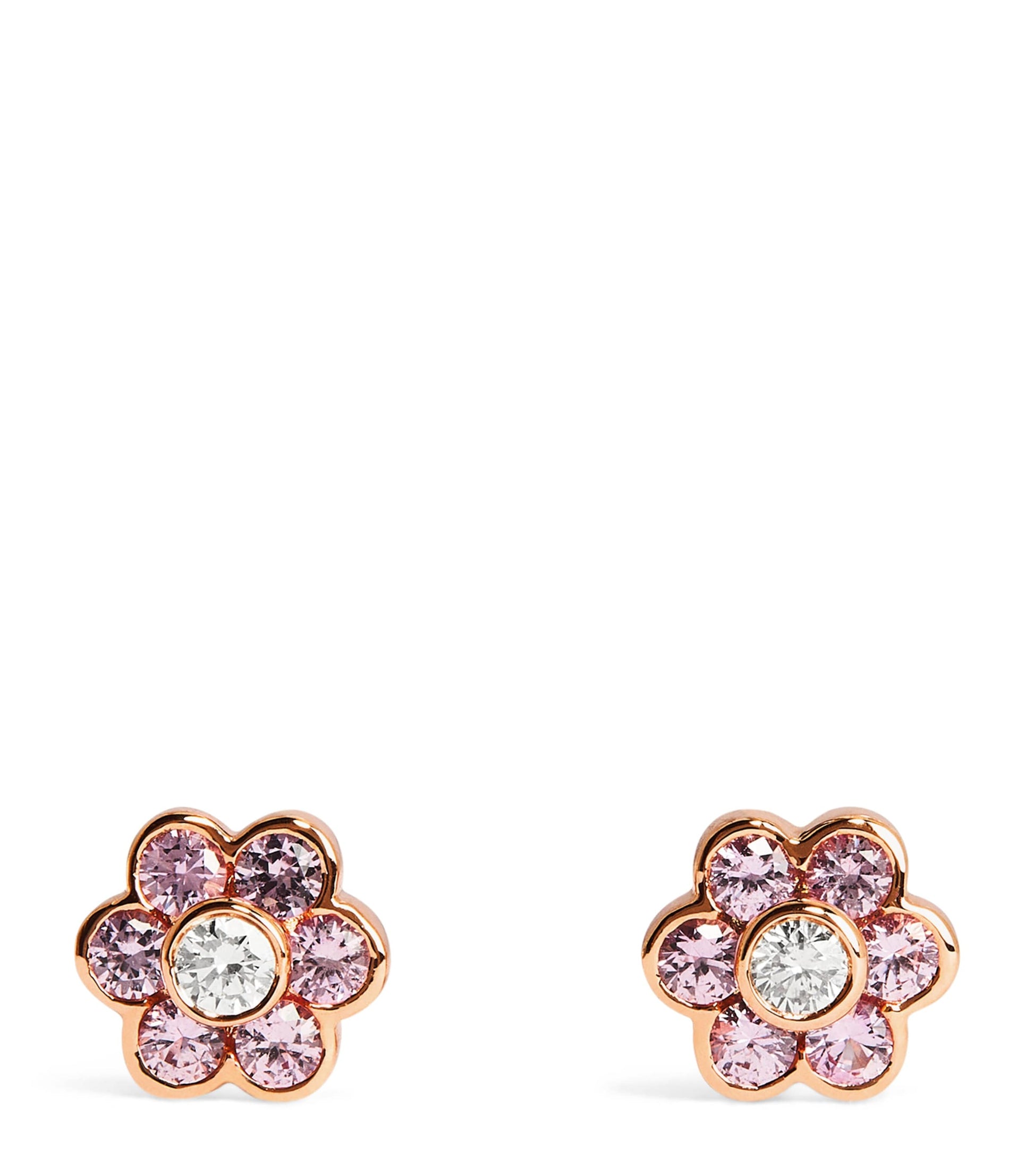 Small Rose Gold, Diamond and Sapphire Flora Stud Earrings