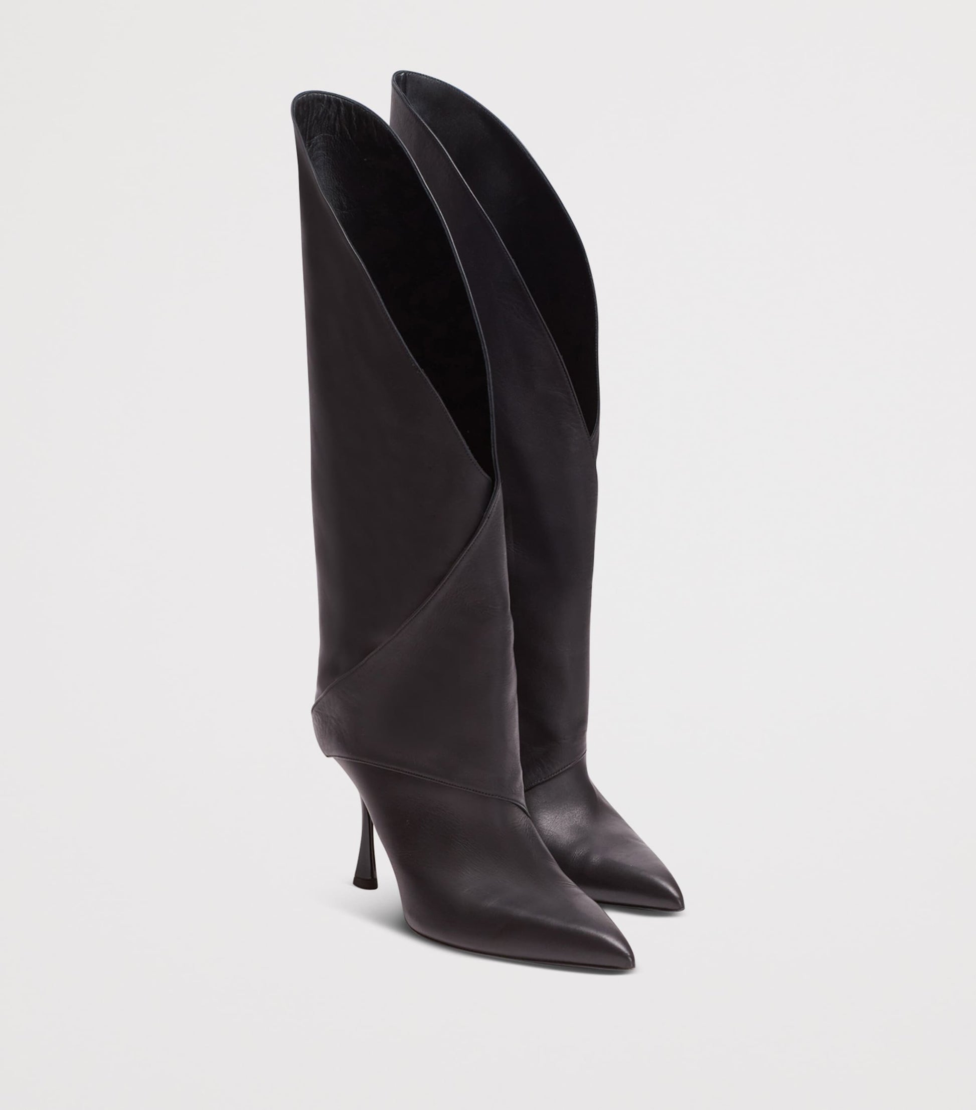 Black Leather Twist Heel Boots 95