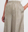 Max Mara Beige Silk Stripe Wide-Leg Trousers