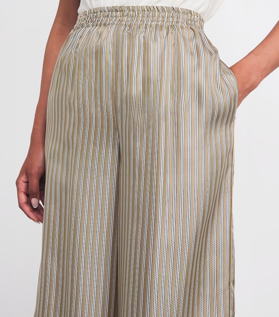 Max Mara Beige Silk Stripe Wide-Leg Trousers
