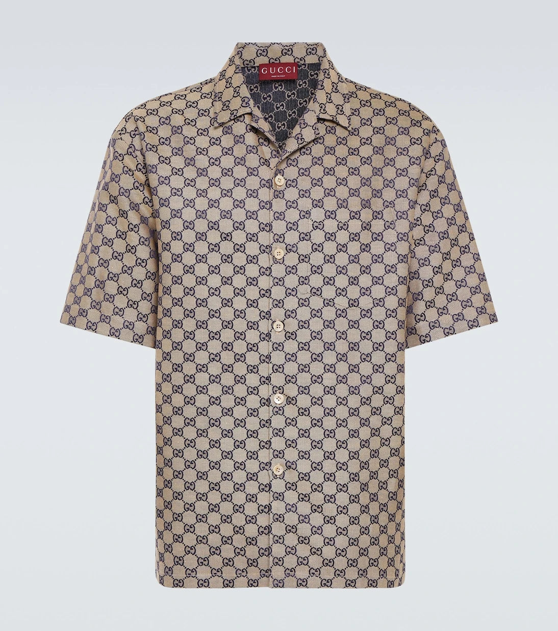 Gucci - قميص بولينج GG Canvas من مزيج الكتان