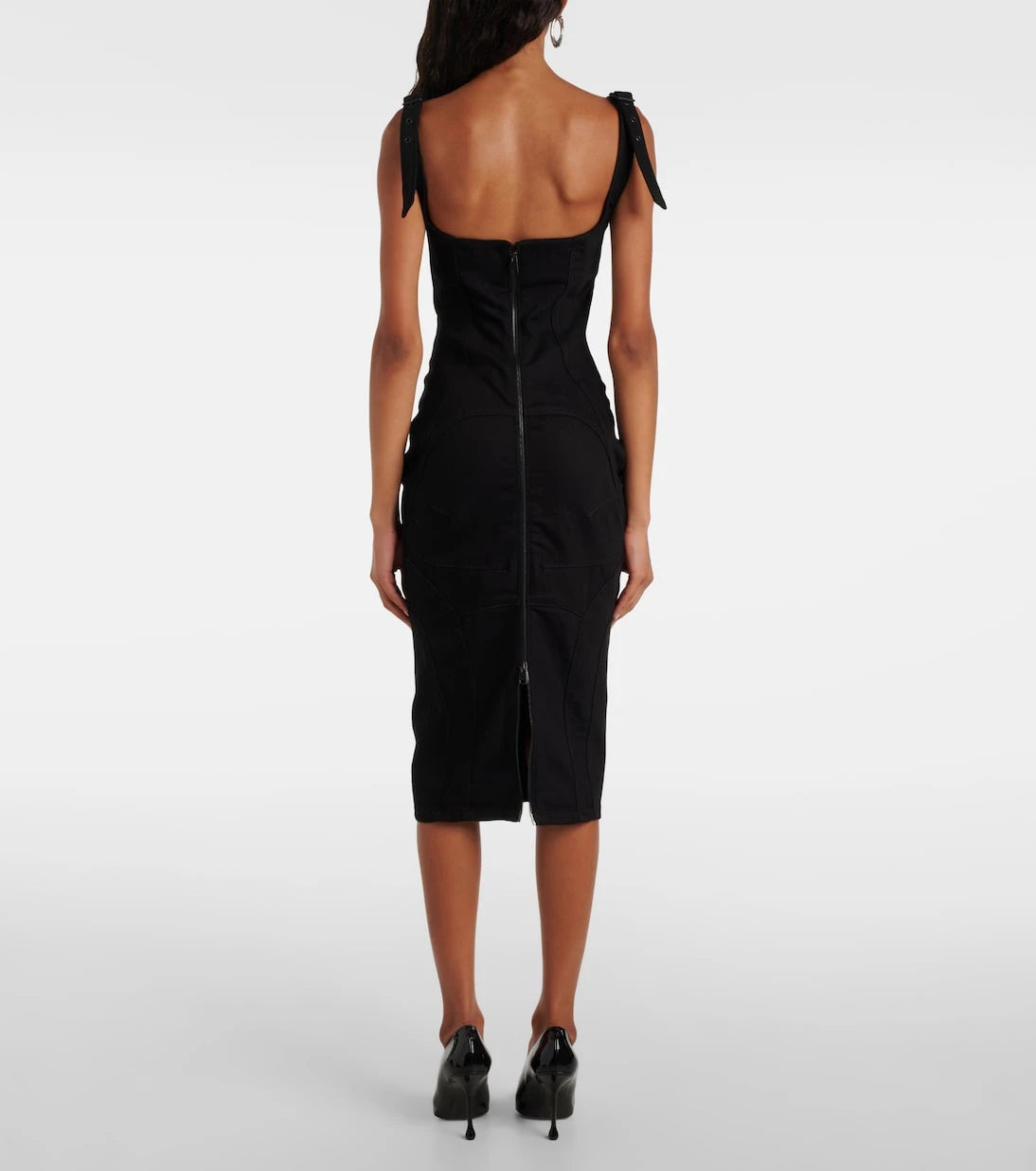 Mugler - Buckle-detail denim midi dress