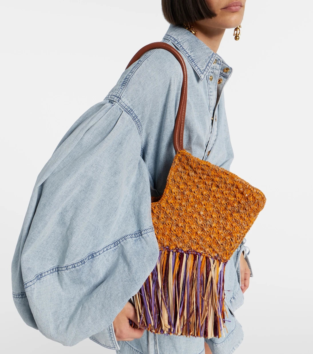 Zimmermann - Goldentime Medium fringed raffia tote bag